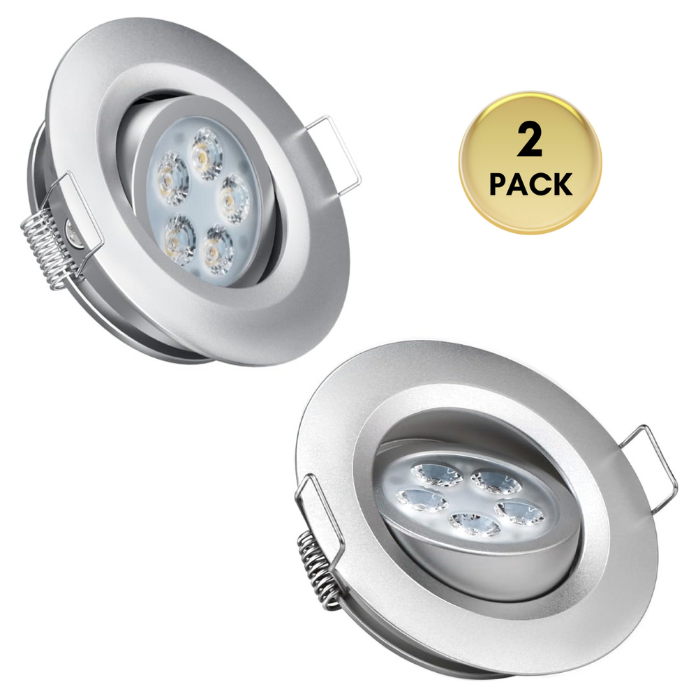 Outdoor Landscape Lighting LED 12V Low Voltage CBA01 2-Pack 2.5W Dimmable 70° Adjustable Swivel RV Recessed Low Voltage DC12V LED Puck Cabinet Light Cast Aluminum Downlighting Silver
