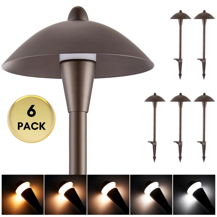 Outdoor Landscape Lighting LED 12V Low Voltage ALPCC10 6-Pack 5W Selectable 5CCT 2200K/2700K/3000K/4000K/5000K LED Landscape Bronze Pathway Light Package, 12V-24V AC/DC Low Voltage Path Lights
