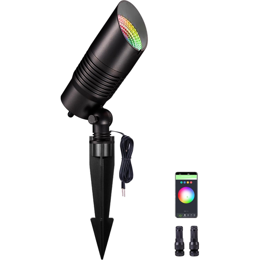 Outdoor Landscape Lighting LED 12V Low Voltage ALSR04 RGB+2700K-5000K LED Landscape Spotlights Package, 5W Low Voltage 12V Cast Aluminum Directional Outdoor Landscape Lighting IP65 Waterproof 1 Pack