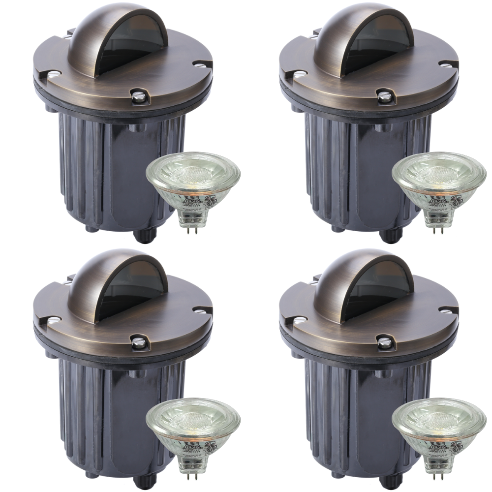 Outdoor Landscape Lighting LED 12V Low Voltage UNB02 4x/8x/12x Package Cast Brass 12V Low Voltage Half Moon Round LED In-ground Well Light IP65 Waterproof with MR16 5W 3000K Bulb 4 Pack Natural Brass