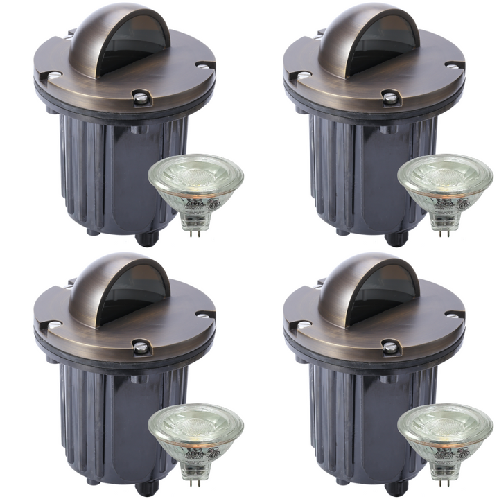 Outdoor Landscape Lighting LED 12V Low Voltage UNB02 4x/8x/12x Package Cast Brass 12V Low Voltage Half Moon Round LED In-ground Well Light IP65 Waterproof with MR16 5W 3000K Bulb 4 Pack Natural Brass