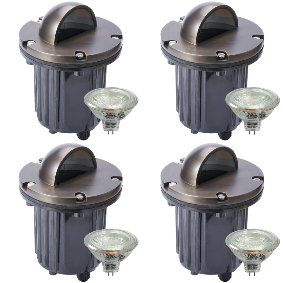 Outdoor Landscape Lighting LED 12V Low Voltage UNB02 4x/8x/12x Package Cast Brass 12V Low Voltage Half Moon Round LED In-ground Well Light IP65 Waterproof with MR16 5W 3000K Bulb 4 Pack Natural Brass