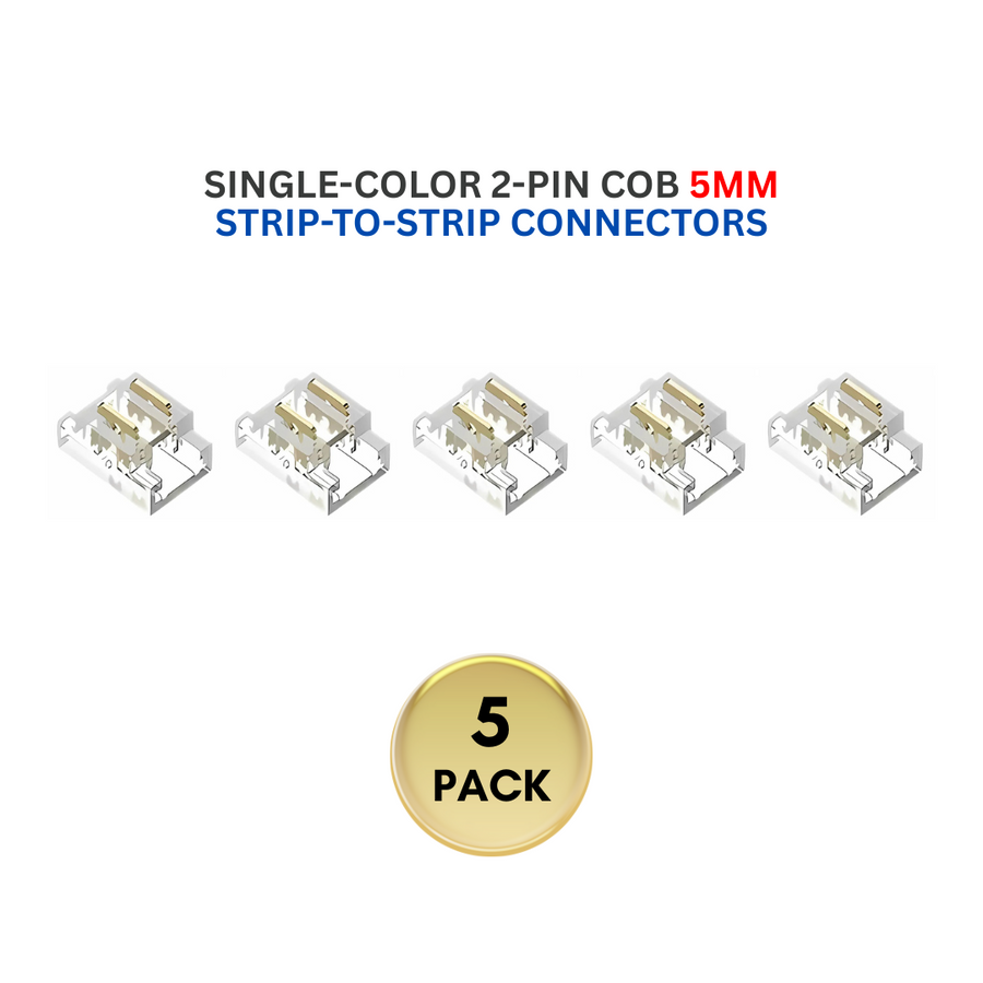 Outdoor Landscape Lighting LED 12V Low Voltage 5-Pack SLD 2-Pin Low Voltage COB LED Strip Connectors - Single-Color 5mm, 8mm & 10mm Strip Lights 5mm 2-Pin Strip-to-Strip