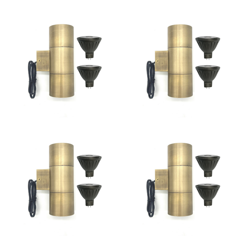 Outdoor Landscape Lighting LED 12V Low Voltage SCSP01 Stelvio Sconce Antique Brass Finish Up/Down Light 4x/8x/12x MR16 4W Dimmable 2700K Package Low Voltage Outdoor Lighting 4 Pack