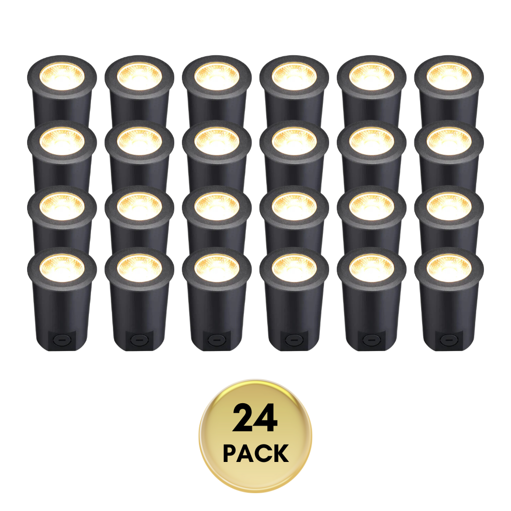 Outdoor Landscape Lighting LED 12V Low Voltage UNAL04 Essential Black Aluminum Round Surface Mount Up Lighting Integrated 3000K LED In-Ground Well Light Low Voltage Landscape Lighting 24 Pack