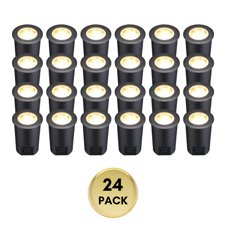 Outdoor Landscape Lighting LED 12V Low Voltage UNAL04 Essential Black Aluminum Round Surface Mount Up Lighting Integrated 3000K LED In-Ground Well Light Low Voltage Landscape Lighting 24 Pack
