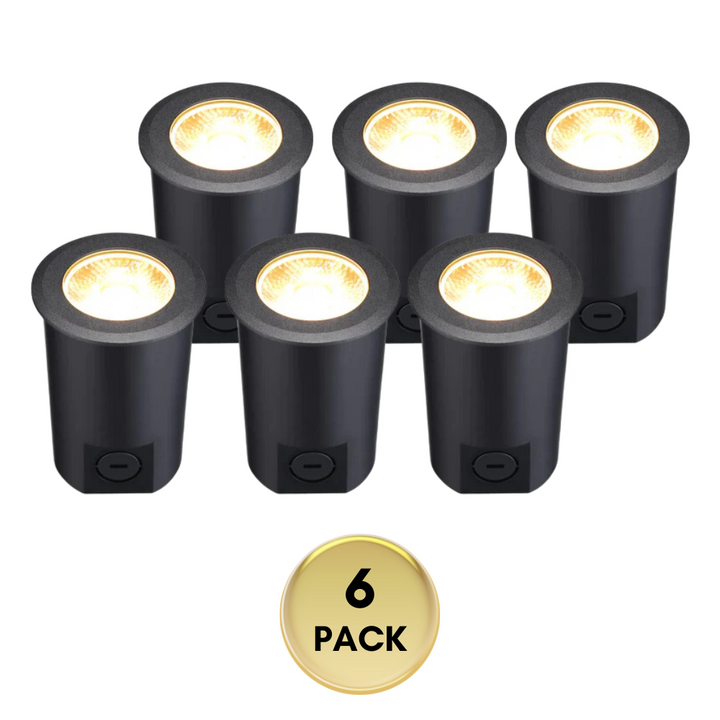 Outdoor Landscape Lighting LED 12V Low Voltage UNAL04 Essential Black Aluminum Round Surface Mount Up Lighting Integrated 3000K LED In-Ground Well Light Low Voltage Landscape Lighting 6 Pack