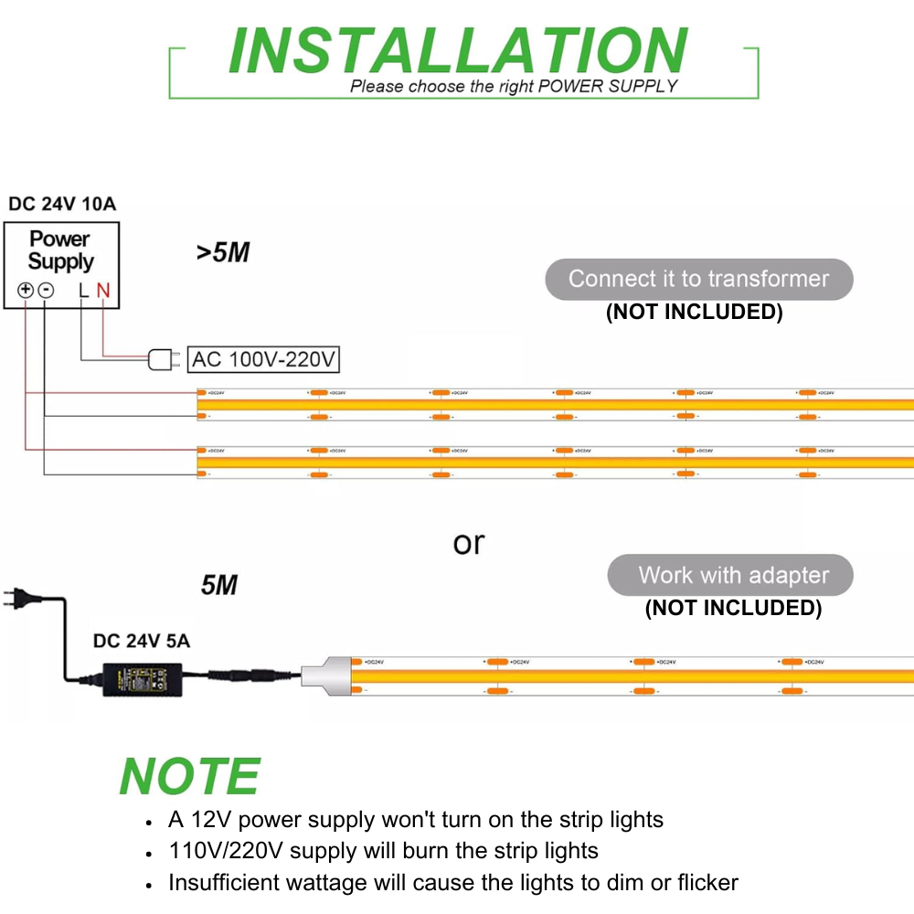 Outdoor Landscape Lighting LED 12V Low Voltage SLD13 Dotless Linear LED Dimmable, 6.1W/ft 10mm 16.4ft COB Strip Lights IP65 Low Voltage DC24V Diffused Tape Light