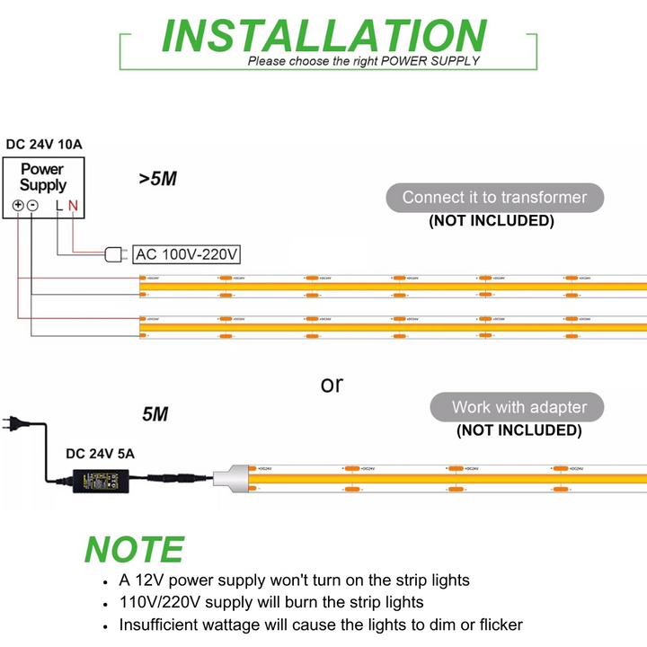 Outdoor Landscape Lighting LED 12V Low Voltage SLD13 Dotless Linear LED Dimmable, 6.1W/ft 10mm 16.4ft COB Strip Lights IP65 Low Voltage DC24V Diffused Tape Light
