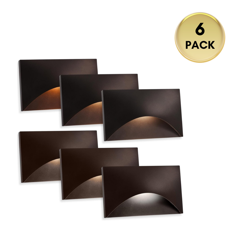 Outdoor Landscape Lighting LED 12V Low Voltage STAH02 5CCT 120V LED Aluminum Outdoor Step Lights, 2700K/3000K/3500K/4000K/5000K Stair Lighting Package, 3W Dimmable LED Lights for Step Stair, CRI90, ETL Listed, IP65 Waterproof 6 pack