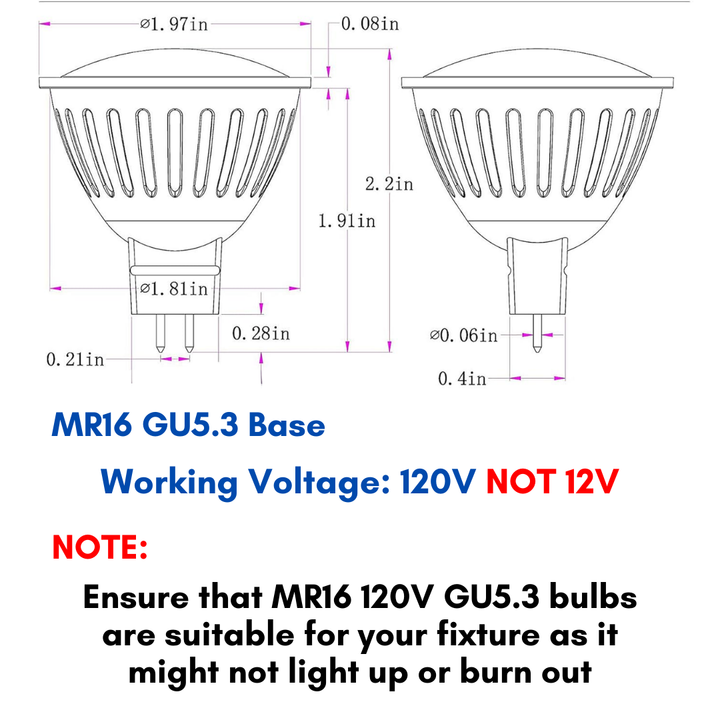 Outdoor Landscape Lighting LED 12V Low Voltage 6-Pack MR16 5W 120V GU5.3 LED Bulbs Dimmable Energy Saving Light 120 Degree Beam Angle Line Voltage