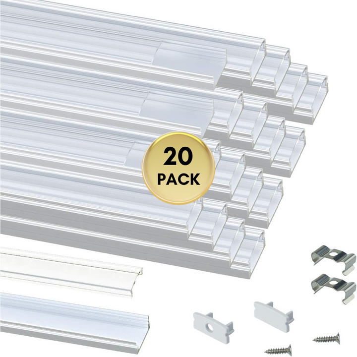 Outdoor Landscape Lighting LED 12V Low Voltage AC11 U-Shaped Rectangular Aluminum Channel with Transparent Clear Plastic Cover 3.3FT/1M or 6.6ft/2M For Max 12mm Width LED Strip Lights Pack of 6/10/20 20 Pack of 3.3ft (1M)