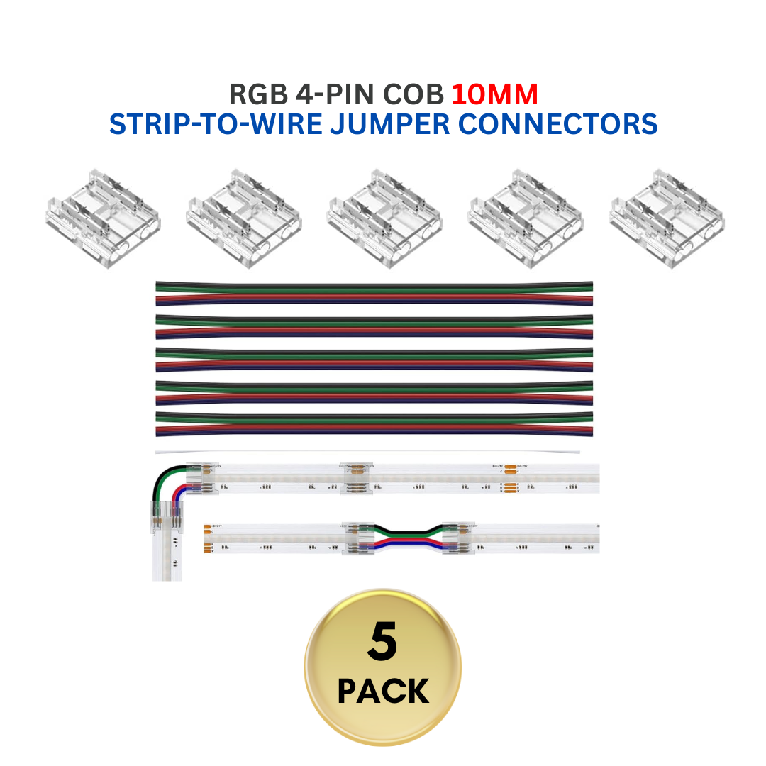 Outdoor Landscape Lighting LED 12V Low Voltage 5-Pack SLD 4-Pin Low Voltage RGB COB LED Strip Connectors - 10mm Dotless Strip Light Accessories 10mm 4-Pin Strip-to-Wire