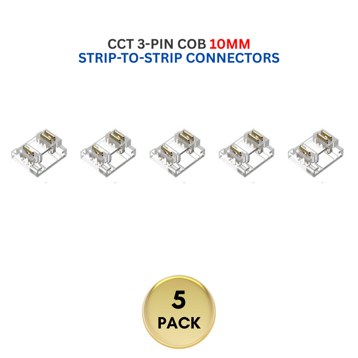 Outdoor Landscape Lighting LED 12V Low Voltage 5-Pack SLD 3-Pin Low Voltage CCT COB LED Strip Connectors - 10mm & 12mm Dotless Strip Lights 10mm 3-Pin Strip-to-Strip