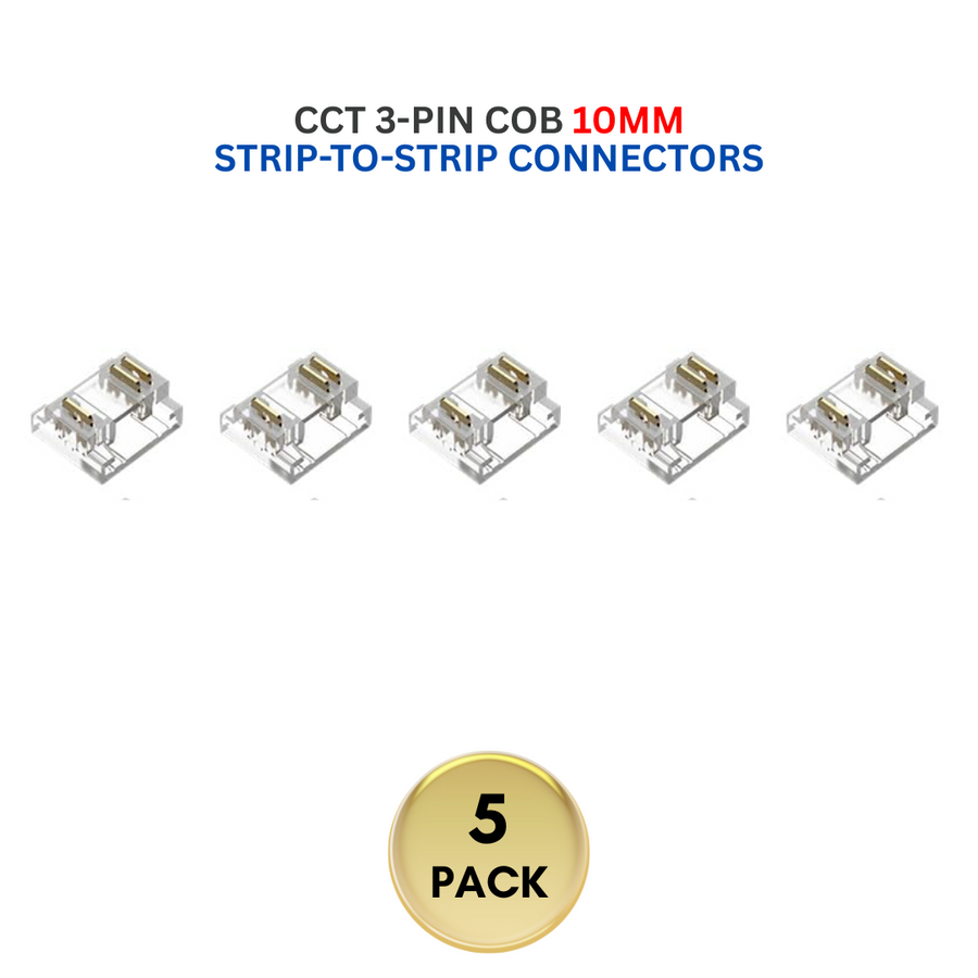 Outdoor Landscape Lighting LED 12V Low Voltage 5-Pack SLD 3-Pin Low Voltage CCT COB LED Strip Connectors - 10mm & 12mm Dotless Strip Lights 10mm 3-Pin Strip-to-Strip