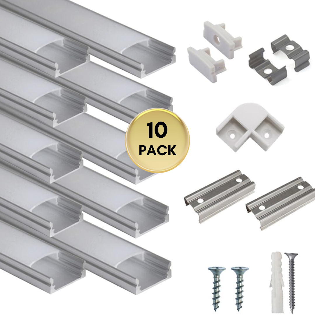 Outdoor Landscape Lighting LED 12V Low Voltage AC06 U-Shaped Silver or White Rectangular Aluminum Channel 3.3FT/1M For Max 12mm LED Strip Lights Pack of 10 or 20 10 Pack - 1M (3.3ft) Silver