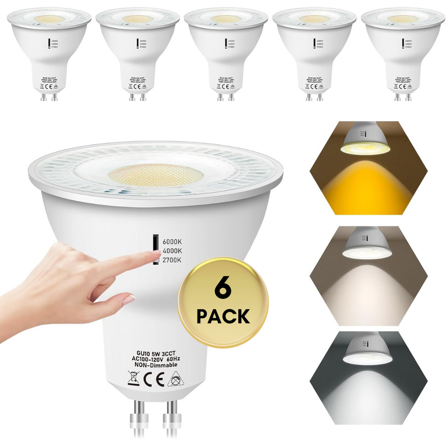 Outdoor Landscape Lighting LED 12V Low Voltage 6-Pack MR16 5W 120V GU10 LED Bulbs 500LM 3CCT 2700K/4000K/6000K Non-Dimmable Energy Saving Light 120 Degree Beam Angle Line Voltage