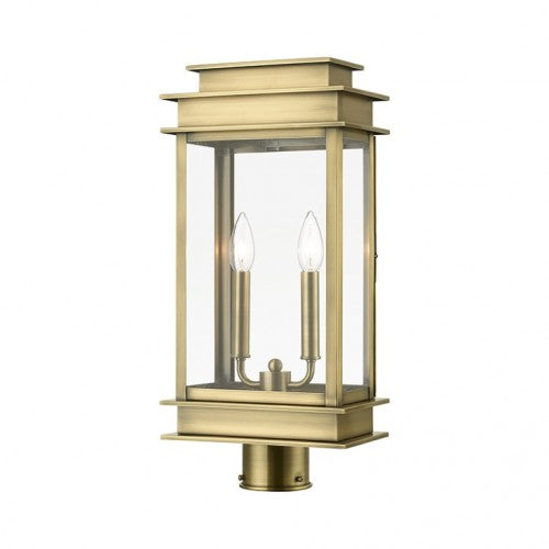 Outdoor Landscape Lighting LED 12V Low Voltage Princeton Outdoor Classics 2 E12 Candelabra Base Light Bulb Socket Outdoor Post Top Lantern 20.5"x9.5"x5.5" Solid Brass Lantern and Clear Glass with Antique Brass Finish 120V for Garden, Exterior Posts - 2017-01