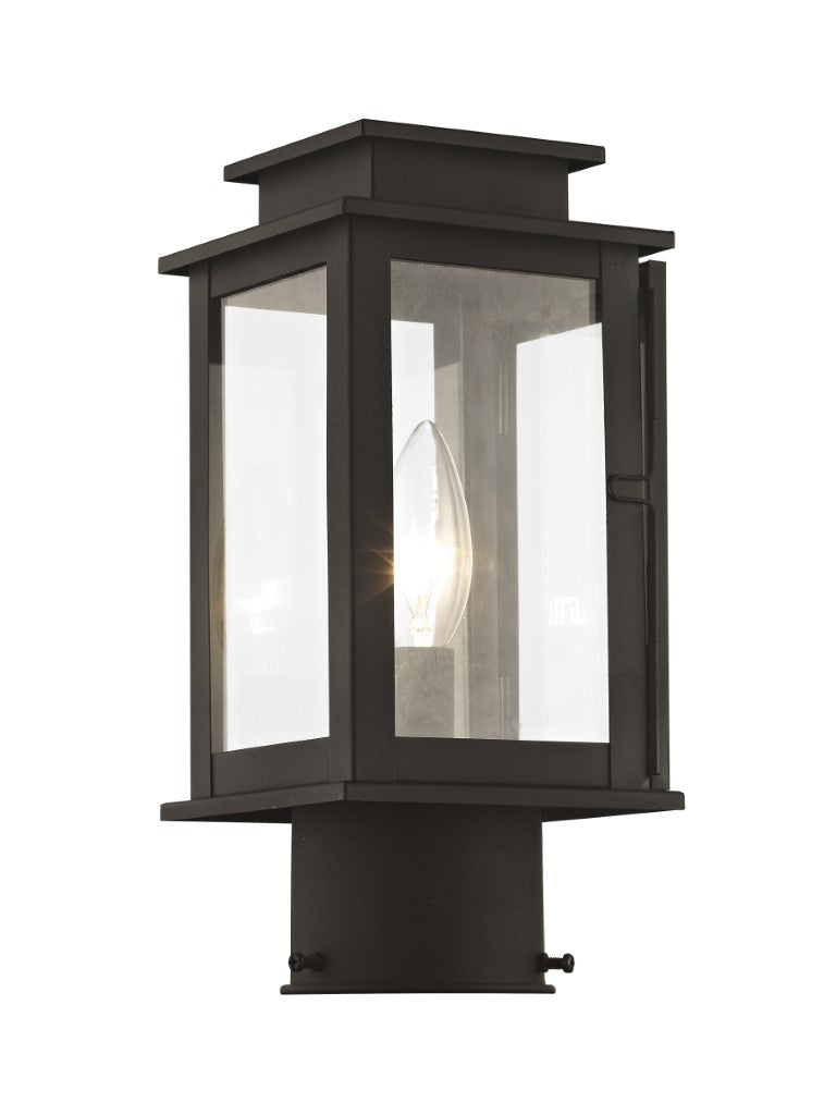 Outdoor Landscape Lighting LED 12V Low Voltage Princeton Outdoor Classics 1 E12 Candelabra Base Light Bulb Socket Outdoor Post Top Lantern 10.5"x4.75"x4.75" Solid Brass Lantern and Clear Glass with Bronze Finish 120V for Garden, Exterior Posts - 20201-07