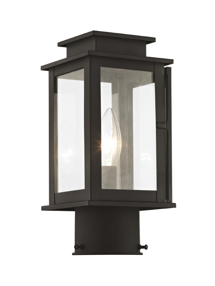 Outdoor Landscape Lighting LED 12V Low Voltage Princeton Outdoor Classics 1 E12 Candelabra Base Light Bulb Socket Outdoor Post Top Lantern 10.5"x4.75"x4.75" Solid Brass Lantern and Clear Glass with Bronze Finish 120V for Garden, Exterior Posts - 20201-07