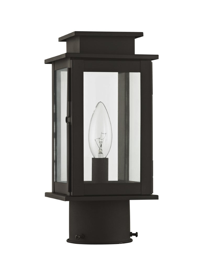Outdoor Landscape Lighting LED 12V Low Voltage Princeton Outdoor Classics 1 E12 Candelabra Base Light Bulb Socket Outdoor Post Top Lantern 10.5"x4.75"x4.75" Solid Brass Lantern and Clear Glass with Bronze Finish 120V for Garden, Exterior Posts - 20201-07