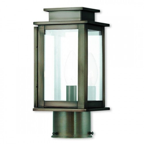 Outdoor Landscape Lighting LED 12V Low Voltage Princeton Outdoor Classics 1 E12 Candelabra Base Light Bulb Socket Outdoor Post Top Lantern 10.5"x4.75"x4.75" Solid Brass Lantern and Clear Glass with Vintage Pewter Finish 120V for Garden, Exterior Posts - 20201-29