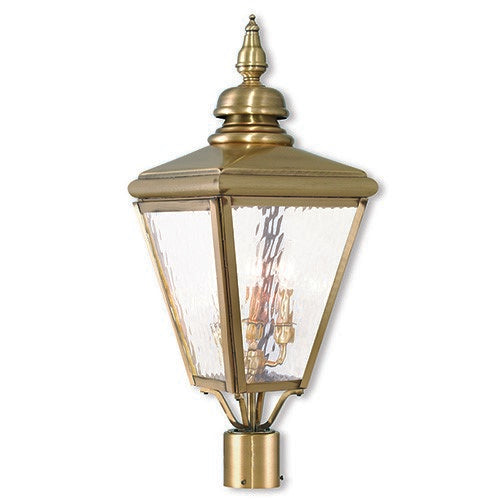 Outdoor Landscape Lighting LED 12V Low Voltage Cambridge Outdoor Classics 1 E12 Candelabra Base Light Bulb Socket Outdoor Post Top Lantern 26.75"x10.625"x10.625" Solid Brass Lantern and Clear Water Glass with Antique Finish 120V for Garden, Exterior Posts - 20433-01