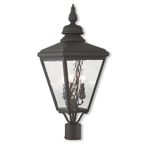 Outdoor Landscape Lighting LED 12V Low Voltage Cambridge Outdoor Classics 1 E12 Candelabra Base Light Bulb Socket Outdoor Post Top Lantern 26.75"x10.625"x10.625" Solid Brass Lantern and Clear Water Glass with Black Finish 120V for Garden, Exterior Posts - 20433-04