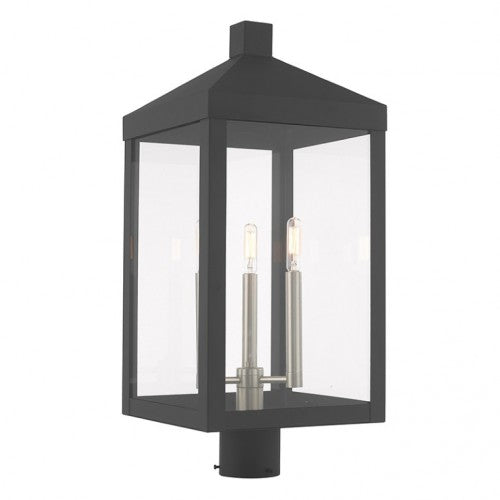 Outdoor Landscape Lighting LED 12V Low Voltage Nyack Outdoor Classics 1 E12 Candelabra Base Light Bulb Socket Large Outdoor Post Top Lantern 24"x10.5"x10.5" Solid Brass Lantern and Clear Glass with Bronze Finish 120V for Garden, Exterior Post - 20586-76