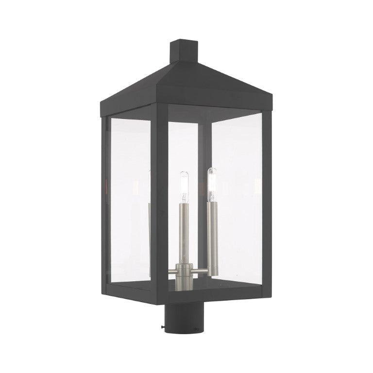 Outdoor Landscape Lighting LED 12V Low Voltage Nyack Outdoor Classics 1 E12 Candelabra Base Light Bulb Socket Large Outdoor Post Top Lantern 24"x10.5"x10.5" Solid Brass Lantern and Clear Glass with Bronze Finish 120V for Garden, Exterior Post - 20586-76