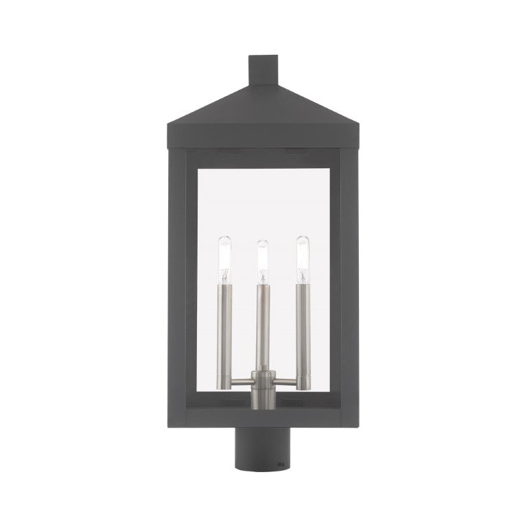 Outdoor Landscape Lighting LED 12V Low Voltage Nyack Outdoor Classics 1 E12 Candelabra Base Light Bulb Socket Large Outdoor Post Top Lantern 24"x10.5"x10.5" Solid Brass Lantern and Clear Glass with Bronze Finish 120V for Garden, Exterior Post - 20586-76
