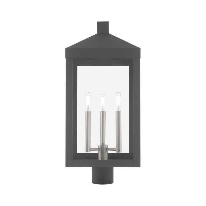 Outdoor Landscape Lighting LED 12V Low Voltage Nyack Outdoor Classics 1 E12 Candelabra Base Light Bulb Socket Large Outdoor Post Top Lantern 24"x10.5"x10.5" Solid Brass Lantern and Clear Glass with Bronze Finish 120V for Garden, Exterior Post - 20586-76