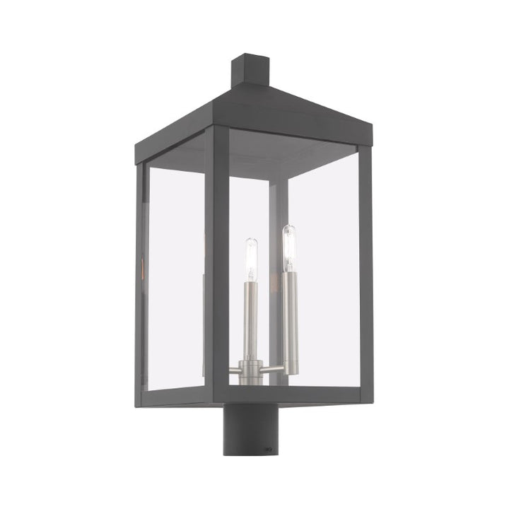 Outdoor Landscape Lighting LED 12V Low Voltage Nyack Outdoor Classics 1 E12 Candelabra Base Light Bulb Socket Large Outdoor Post Top Lantern 24"x10.5"x10.5" Solid Brass Lantern and Clear Glass with Bronze Finish 120V for Garden, Exterior Post - 20586-76
