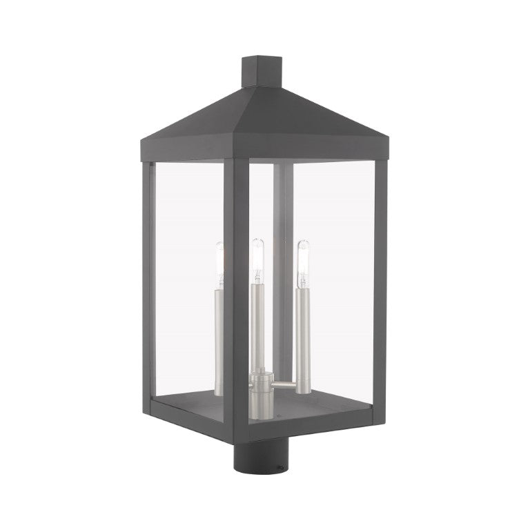 Outdoor Landscape Lighting LED 12V Low Voltage Nyack Outdoor Classics 1 E12 Candelabra Base Light Bulb Socket Large Outdoor Post Top Lantern 24"x10.5"x10.5" Solid Brass Lantern and Clear Glass with Bronze Finish 120V for Garden, Exterior Post - 20586-76