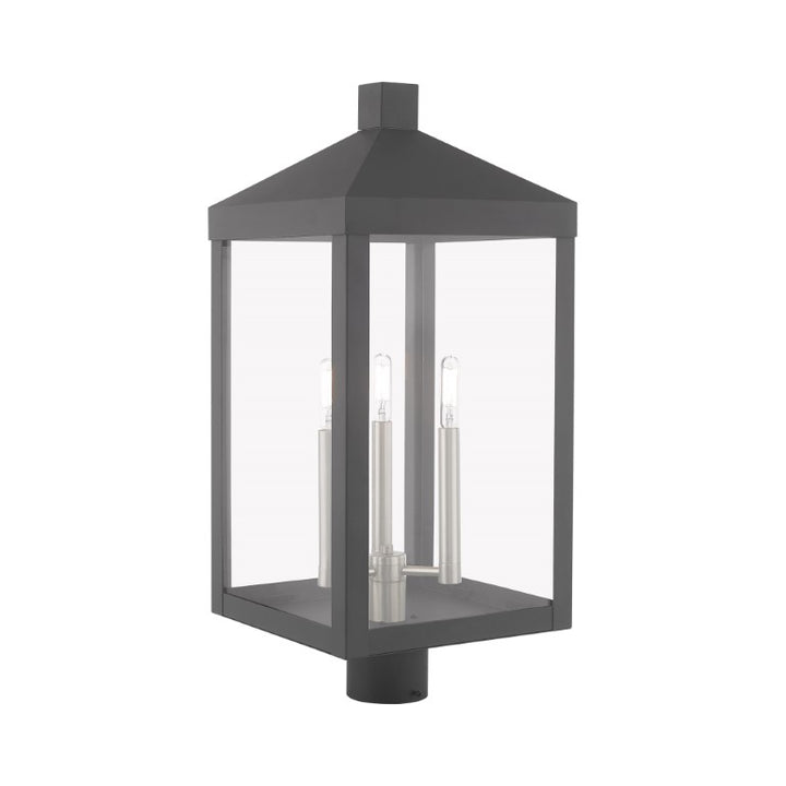 Outdoor Landscape Lighting LED 12V Low Voltage Nyack Outdoor Classics 1 E12 Candelabra Base Light Bulb Socket Large Outdoor Post Top Lantern 24"x10.5"x10.5" Solid Brass Lantern and Clear Glass with Bronze Finish 120V for Garden, Exterior Post - 20586-76
