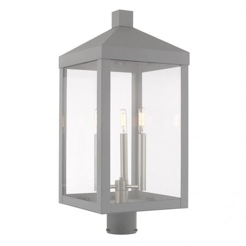 Outdoor Landscape Lighting LED 12V Low Voltage Nyack Outdoor Classics 1 E12 Candelabra Base Light Bulb Socket Large Outdoor Post Top Lantern 24"x10.5"x10.5" Solid Brass Lantern and Clear Glass with Nordic Gray Finish 120V for Garden, Exterior Post - 20586-80