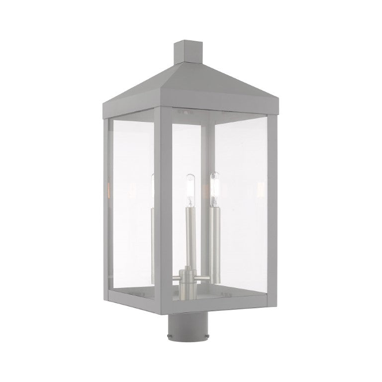 Outdoor Landscape Lighting LED 12V Low Voltage Nyack Outdoor Classics 1 E12 Candelabra Base Light Bulb Socket Large Outdoor Post Top Lantern 24"x10.5"x10.5" Solid Brass Lantern and Clear Glass with Nordic Gray Finish 120V for Garden, Exterior Post - 20586-80