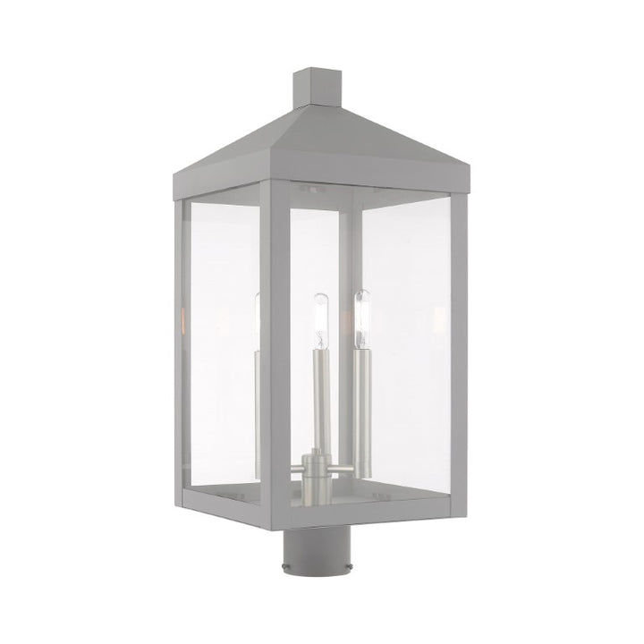 Outdoor Landscape Lighting LED 12V Low Voltage Nyack Outdoor Classics 1 E12 Candelabra Base Light Bulb Socket Large Outdoor Post Top Lantern 24"x10.5"x10.5" Solid Brass Lantern and Clear Glass with Nordic Gray Finish 120V for Garden, Exterior Post - 20586-80
