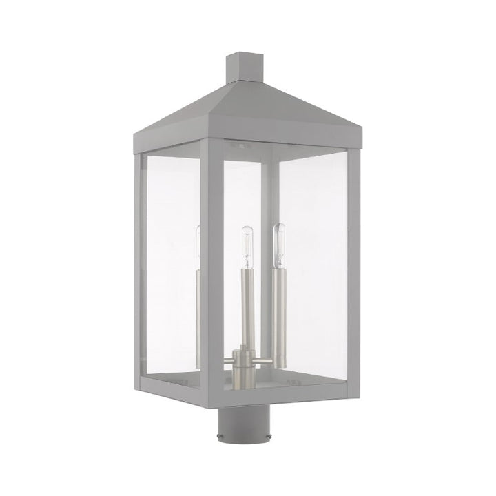 Outdoor Landscape Lighting LED 12V Low Voltage Nyack Outdoor Classics 1 E12 Candelabra Base Light Bulb Socket Large Outdoor Post Top Lantern 24"x10.5"x10.5" Solid Brass Lantern and Clear Glass with Nordic Gray Finish 120V for Garden, Exterior Post - 20586-80