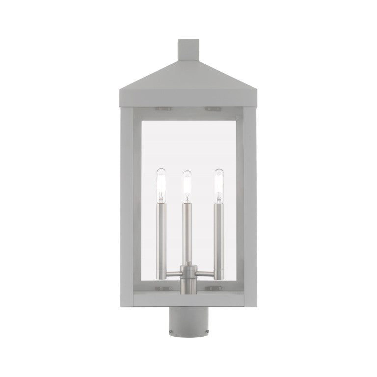 Outdoor Landscape Lighting LED 12V Low Voltage Nyack Outdoor Classics 1 E12 Candelabra Base Light Bulb Socket Large Outdoor Post Top Lantern 24"x10.5"x10.5" Solid Brass Lantern and Clear Glass with Nordic Gray Finish 120V for Garden, Exterior Post - 20586-80