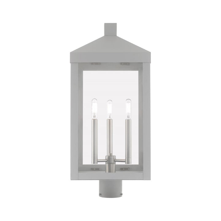 Outdoor Landscape Lighting LED 12V Low Voltage Nyack Outdoor Classics 1 E12 Candelabra Base Light Bulb Socket Large Outdoor Post Top Lantern 24"x10.5"x10.5" Solid Brass Lantern and Clear Glass with Nordic Gray Finish 120V for Garden, Exterior Post - 20586-80