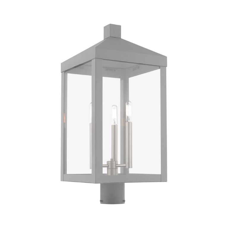 Outdoor Landscape Lighting LED 12V Low Voltage Nyack Outdoor Classics 1 E12 Candelabra Base Light Bulb Socket Large Outdoor Post Top Lantern 24"x10.5"x10.5" Solid Brass Lantern and Clear Glass with Nordic Gray Finish 120V for Garden, Exterior Post - 20586-80