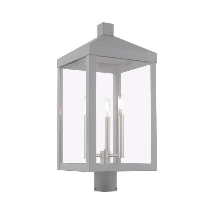 Outdoor Landscape Lighting LED 12V Low Voltage Nyack Outdoor Classics 1 E12 Candelabra Base Light Bulb Socket Large Outdoor Post Top Lantern 24"x10.5"x10.5" Solid Brass Lantern and Clear Glass with Nordic Gray Finish 120V for Garden, Exterior Post - 20586-80