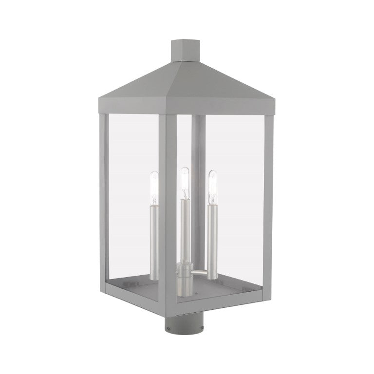 Outdoor Landscape Lighting LED 12V Low Voltage Nyack Outdoor Classics 1 E12 Candelabra Base Light Bulb Socket Large Outdoor Post Top Lantern 24"x10.5"x10.5" Solid Brass Lantern and Clear Glass with Nordic Gray Finish 120V for Garden, Exterior Post - 20586-80