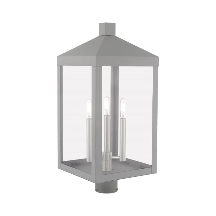 Outdoor Landscape Lighting LED 12V Low Voltage Nyack Outdoor Classics 1 E12 Candelabra Base Light Bulb Socket Large Outdoor Post Top Lantern 24"x10.5"x10.5" Solid Brass Lantern and Clear Glass with Nordic Gray Finish 120V for Garden, Exterior Post - 20586-80