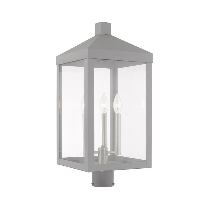 Outdoor Landscape Lighting LED 12V Low Voltage Nyack Outdoor Classics 1 E12 Candelabra Base Light Bulb Socket Large Outdoor Post Top Lantern 24"x10.5"x10.5" Solid Brass Lantern and Clear Glass with Nordic Gray Finish 120V for Garden, Exterior Post - 20586-80