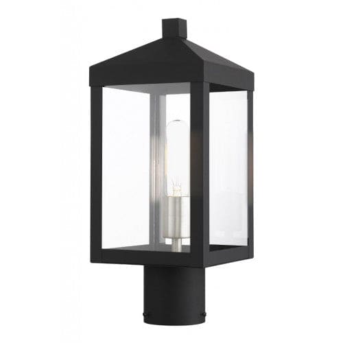 Outdoor Landscape Lighting LED 12V Low Voltage Nyack Outdoor Classics 1 E12 Medium Base Light Bulb Socket Small Outdoor Post Top Lantern 6.25sq. x 15.25 Stainless Steel and Clear Glass with Black with Brushed Nickel Cluster Finish 120V for Garden, Exterior Post - 20590-04