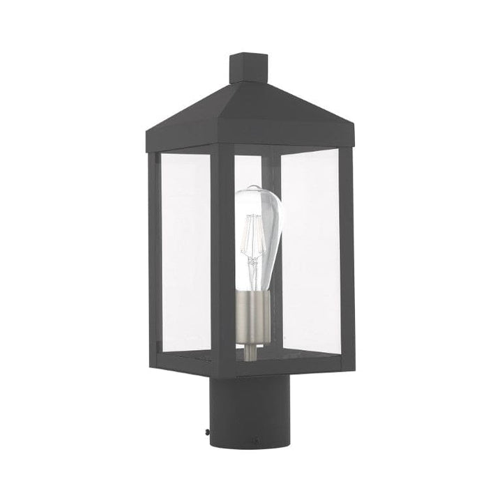 Outdoor Landscape Lighting LED 12V Low Voltage Nyack Outdoor Classics 1 E12 Medium Base Light Bulb Socket Small Outdoor Post Top Lantern 6.25 x 6.25 x 15.25 Solid Brass and Clear Glass with Scandinavian Gray with Brushed Nickel Finish Candles 120V for Garden, Exterior Post - 20590-76