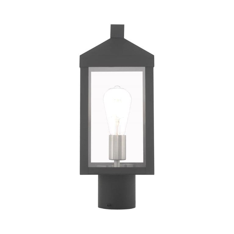 Outdoor Landscape Lighting LED 12V Low Voltage Nyack Outdoor Classics 1 E12 Medium Base Light Bulb Socket Small Outdoor Post Top Lantern 6.25 x 6.25 x 15.25 Solid Brass and Clear Glass with Scandinavian Gray with Brushed Nickel Finish Candles 120V for Garden, Exterior Post - 20590-76