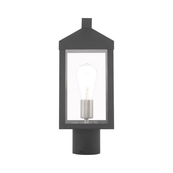 Outdoor Landscape Lighting LED 12V Low Voltage Nyack Outdoor Classics 1 E12 Medium Base Light Bulb Socket Small Outdoor Post Top Lantern 6.25 x 6.25 x 15.25 Solid Brass and Clear Glass with Scandinavian Gray with Brushed Nickel Finish Candles 120V for Garden, Exterior Post - 20590-76
